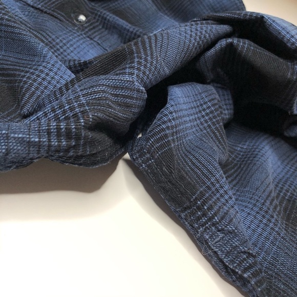 joe Fresh Blue & Black Fine Corduroy Plaid Pocket Button-up Farm Shirt Top - Picture 6 of 9